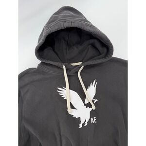 American Eagle Mens Super Soft‎ Graphic Eagle Hoodie Black Charcoal Large L